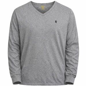 Polo Ralph Lauren T Shirt Mens Sz XL Gray V Neck Long Sleeve 100% Cotton